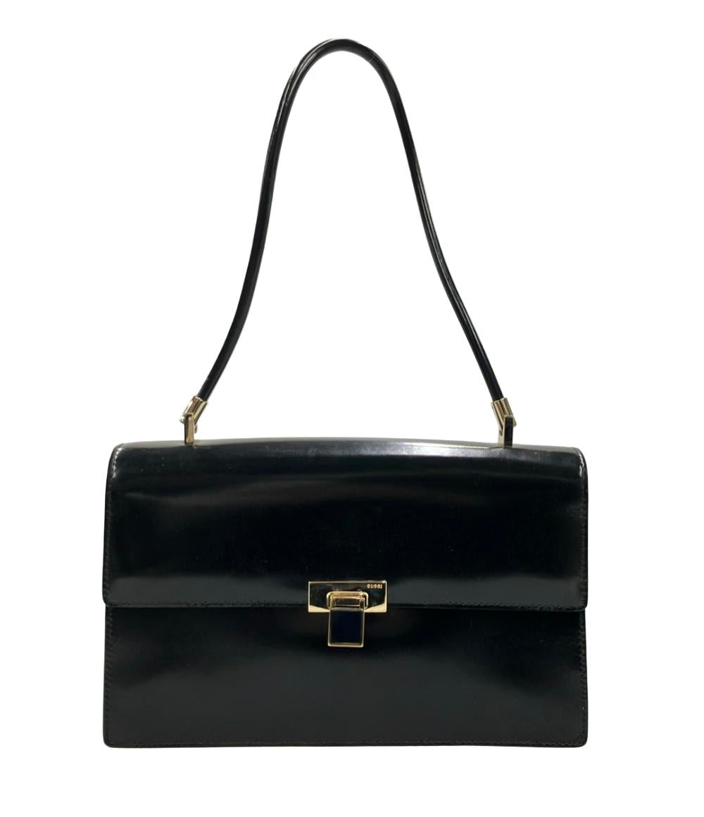 【良品】 GUCCI バンブー エナメル ボディーバッグ ロゴ型押し 黒 OLD GUCCI - グッチ バンブー ボディバッグ エナメル レザー ブラウン003