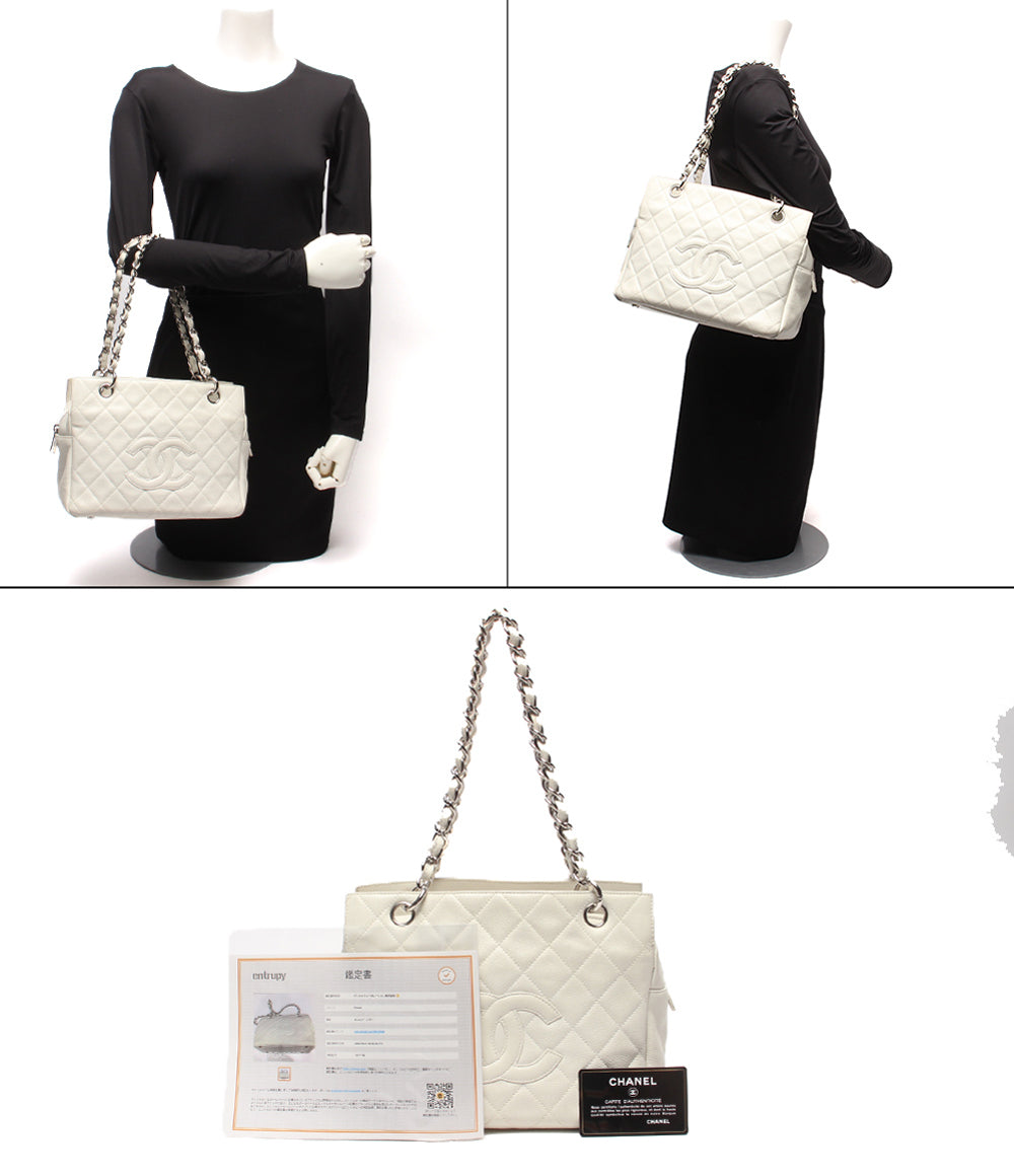CHANEL チェーントートバッグ ショルダーバッグ 肩掛け シルバー金具 マトラッセ ココマーク キャビアスキン 12番台 レディース シャネル