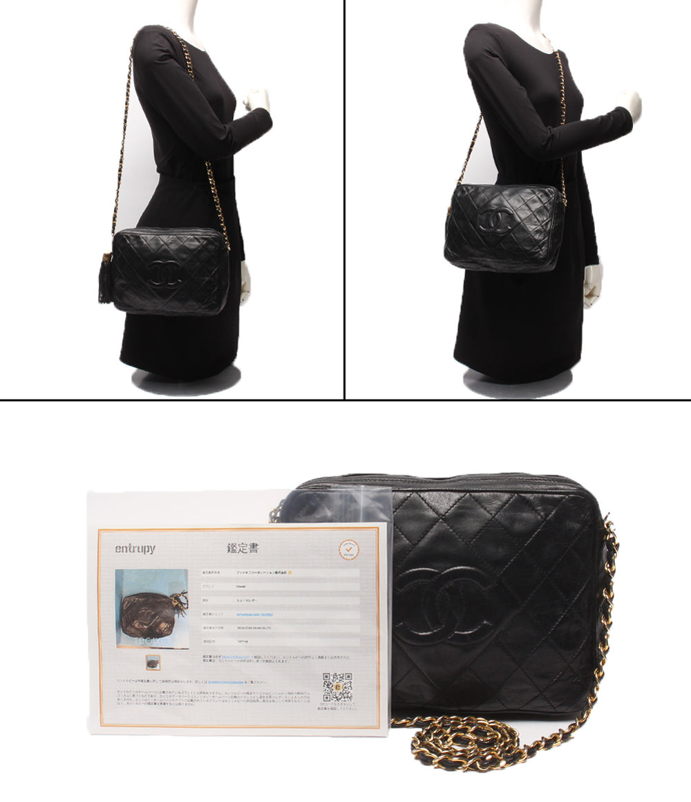CHANEL チェーンショルダーバッグ ラムスキン ゴールド金具 1番台 マトラッセ レディース シャネル
