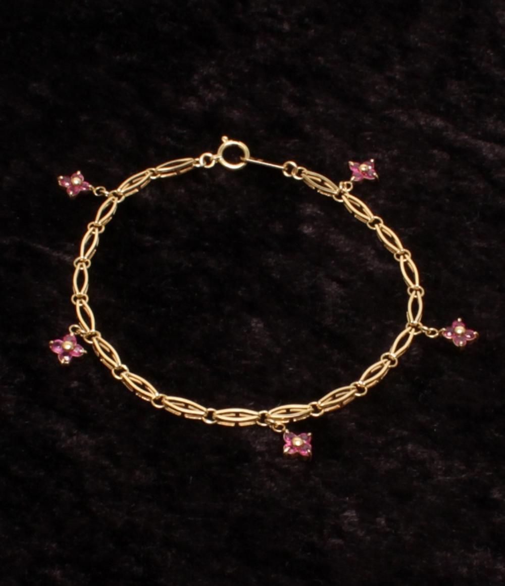 美品 ブレスレット K18 ルビー フラワーモチーフ レディース