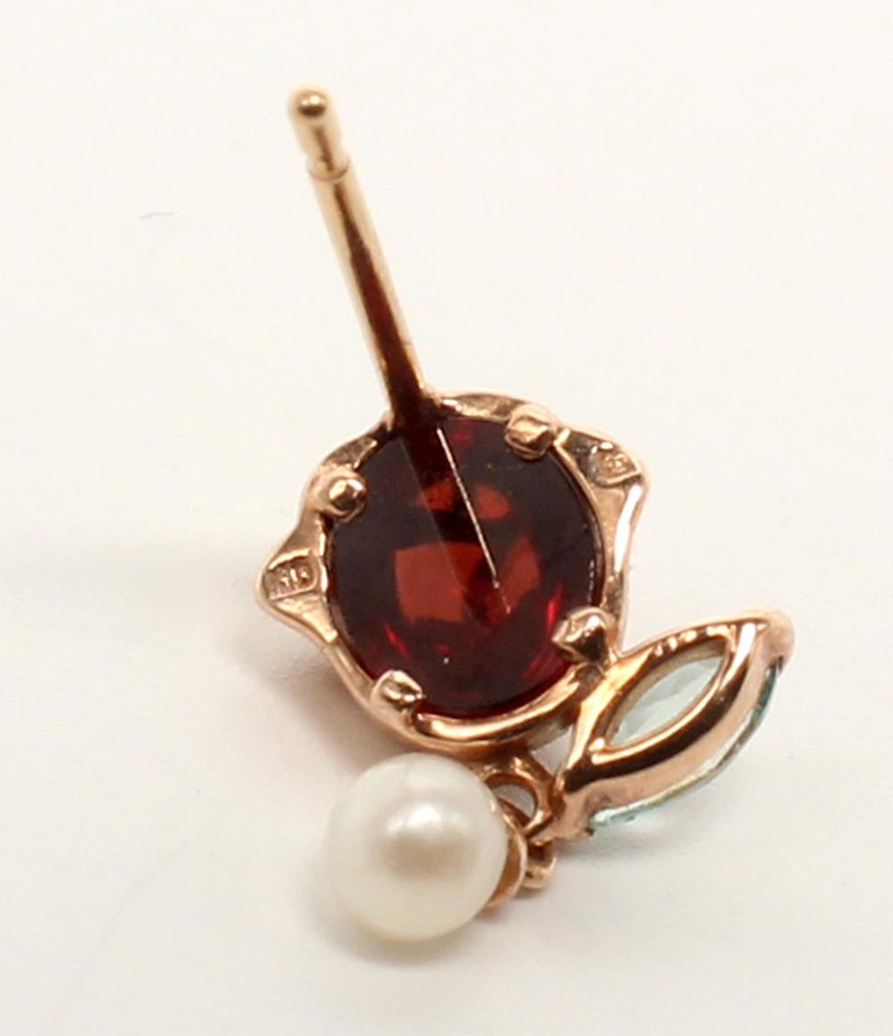 美品 ピアス K18 K10 ガーネット アクアマリン パール フラワーモチーフ 花モチーフ レディース