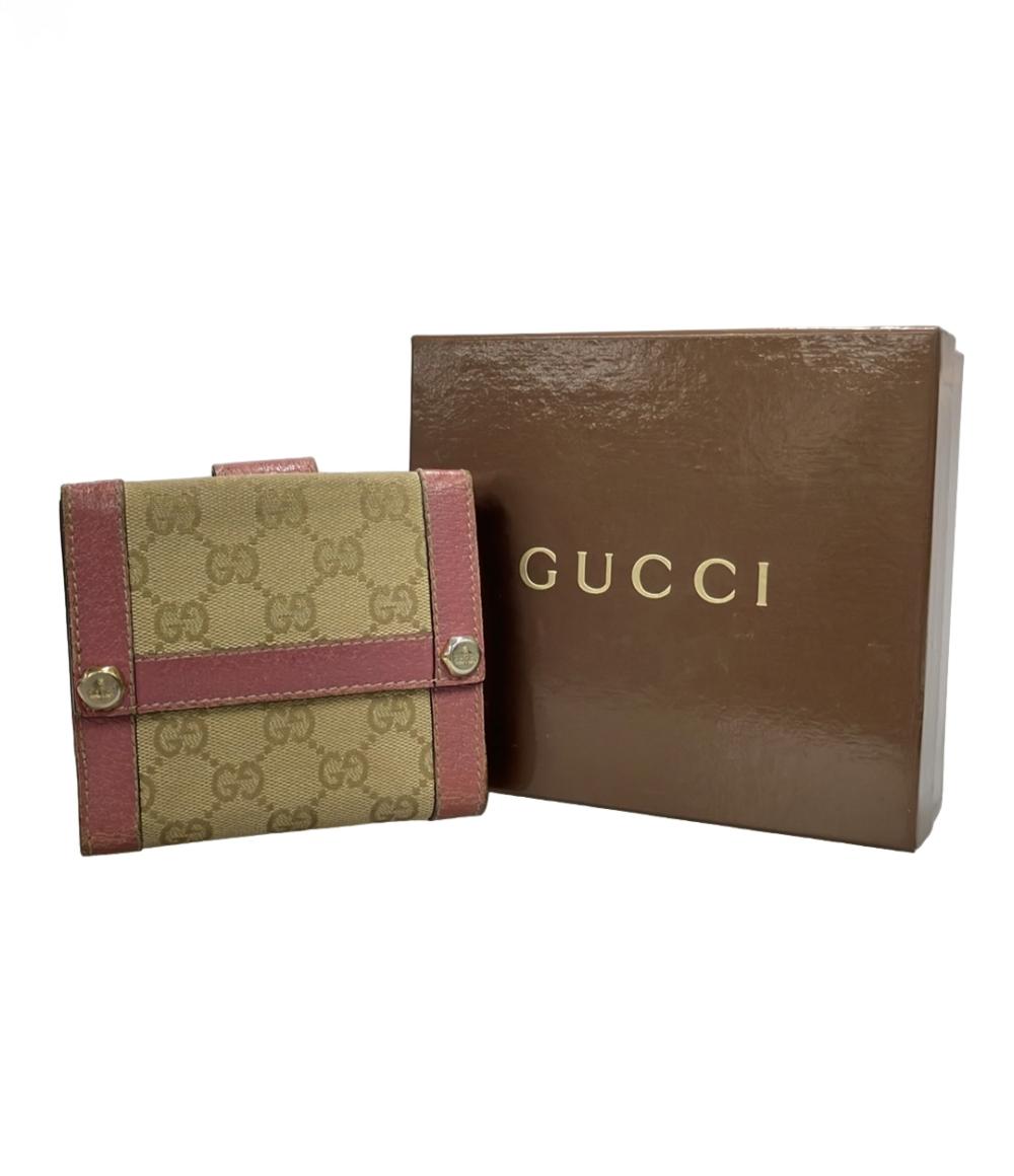 GUCCI ダブルホック 二つ折り財布 レザー GGキャンバス 154117 0416 レディース グッチ