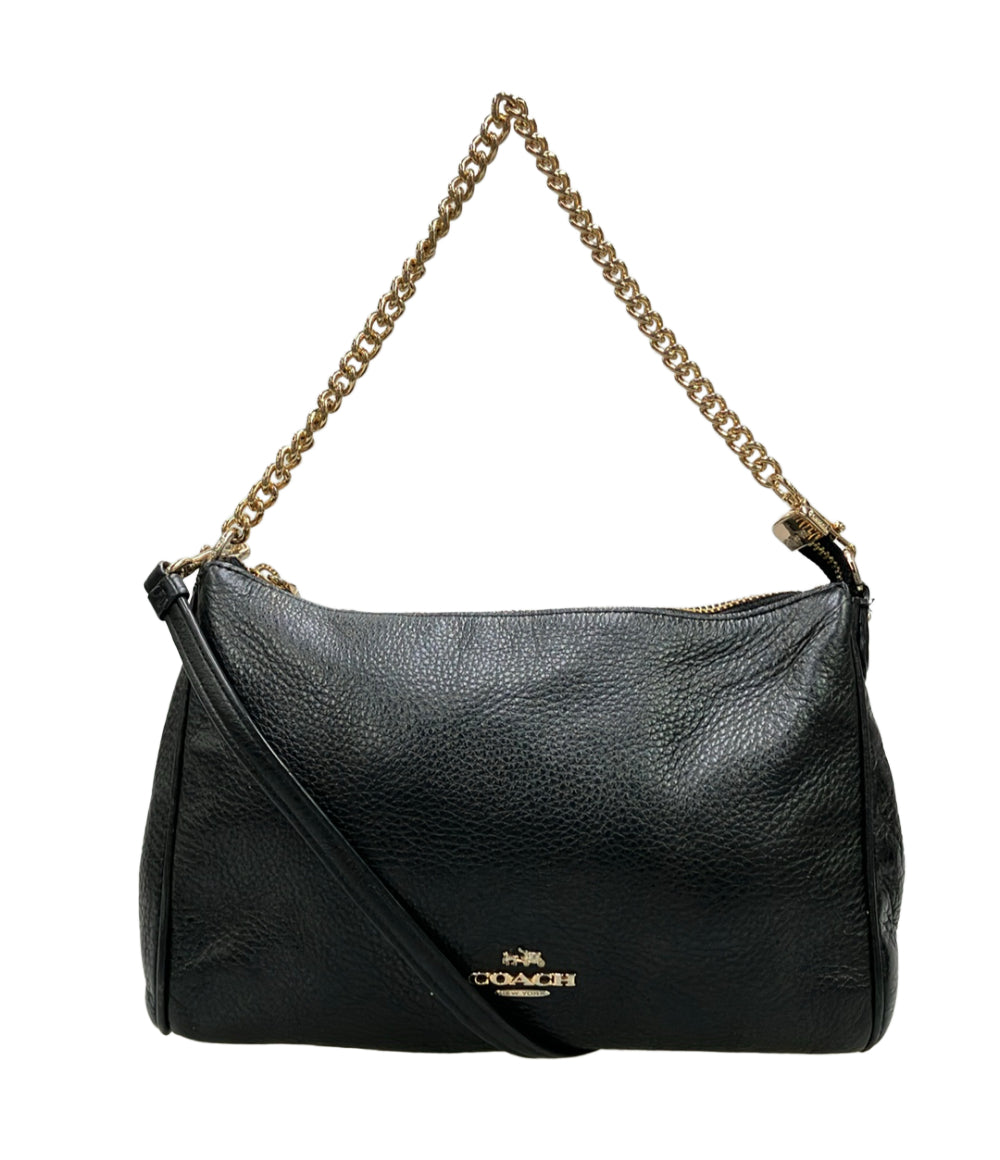 COACH 2wayブラックレザーショルダーバッグ　ビジネス　バッグ 特約店 COACH 黒 レザー ショルダーバッグ 2way