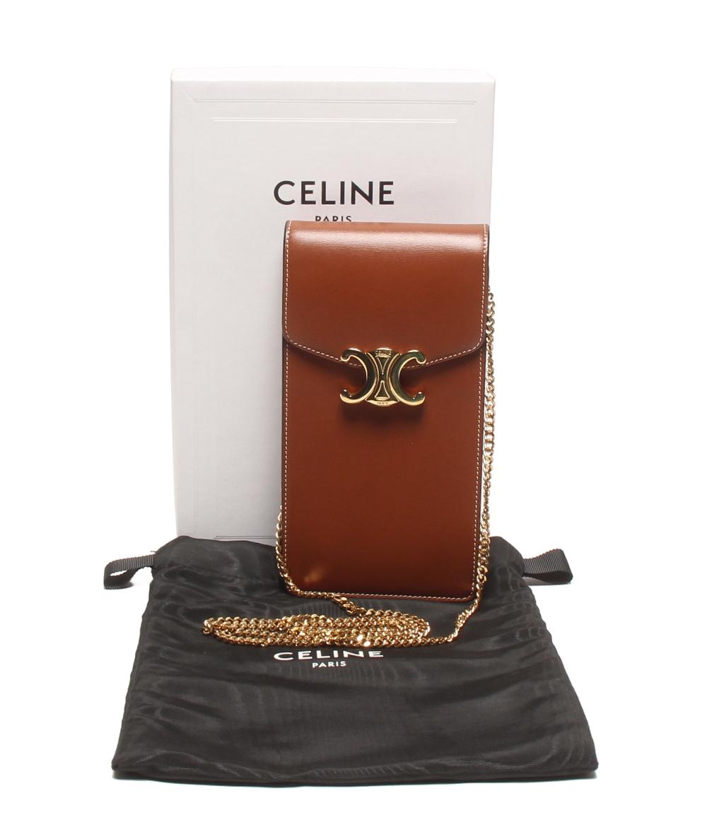 CELINE チェーンショルダーバッグ 斜め掛け モバイルポーチ シャイニーカーフスキン レディース セリーヌ
