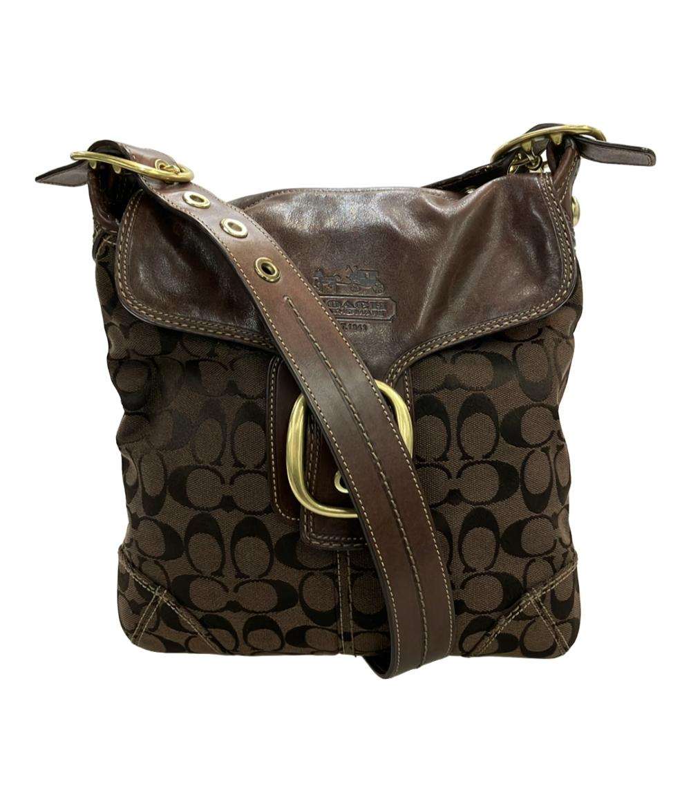 COACH ショルダーバッグ 斜め掛け キャンバス レザーシグネチャー 