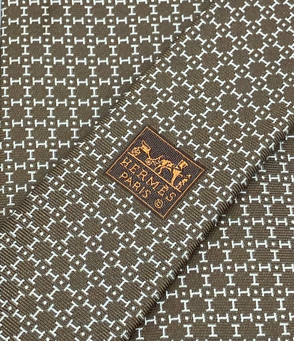 美品 HERMES ネクタイ シルク100% 総柄 メンズ エルメス