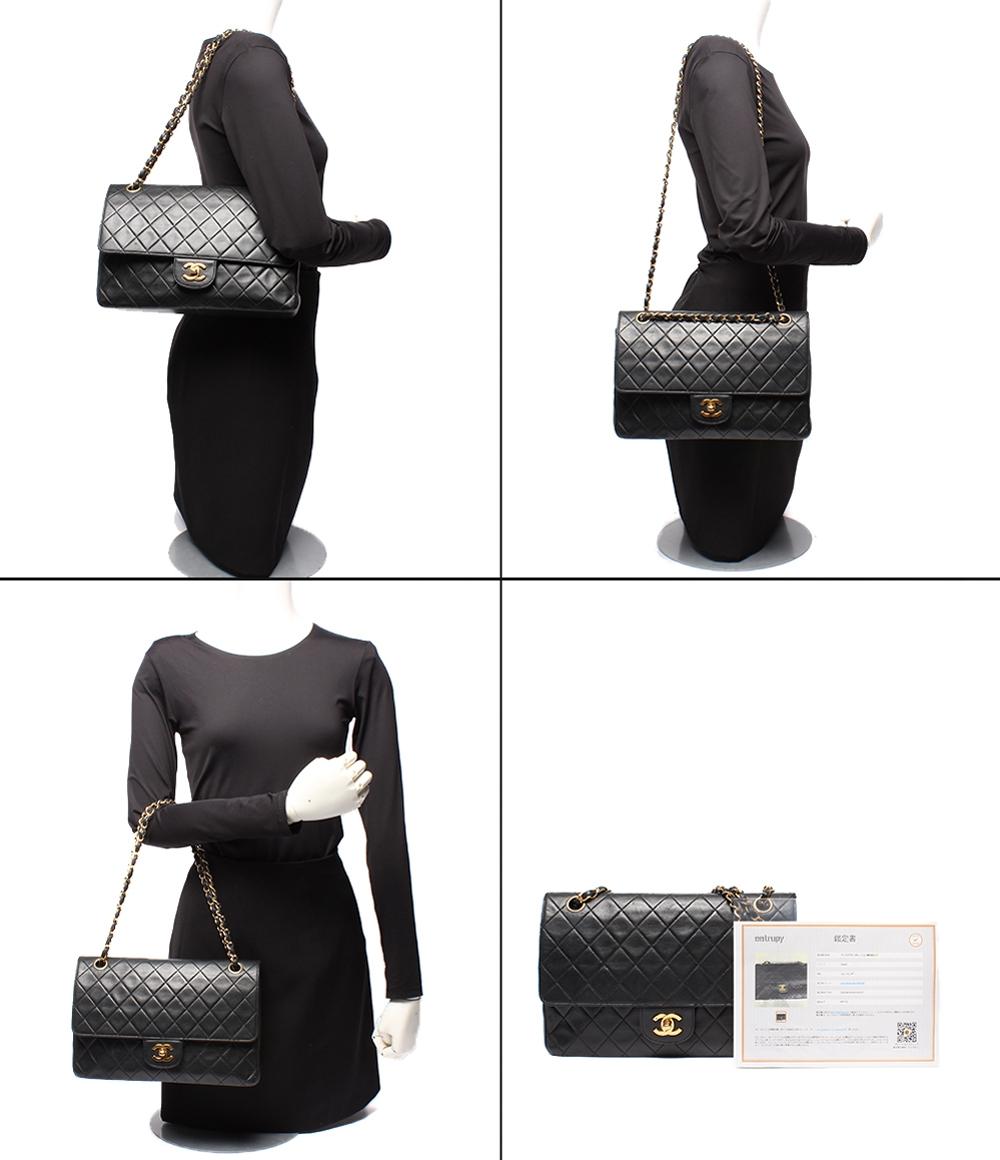 シャネル チェーンショルダーバッグ Wチェーン ダブルフラップ ゴールド金具 ラムスキン 0番台 マトラッセ27 レディース CHANEL