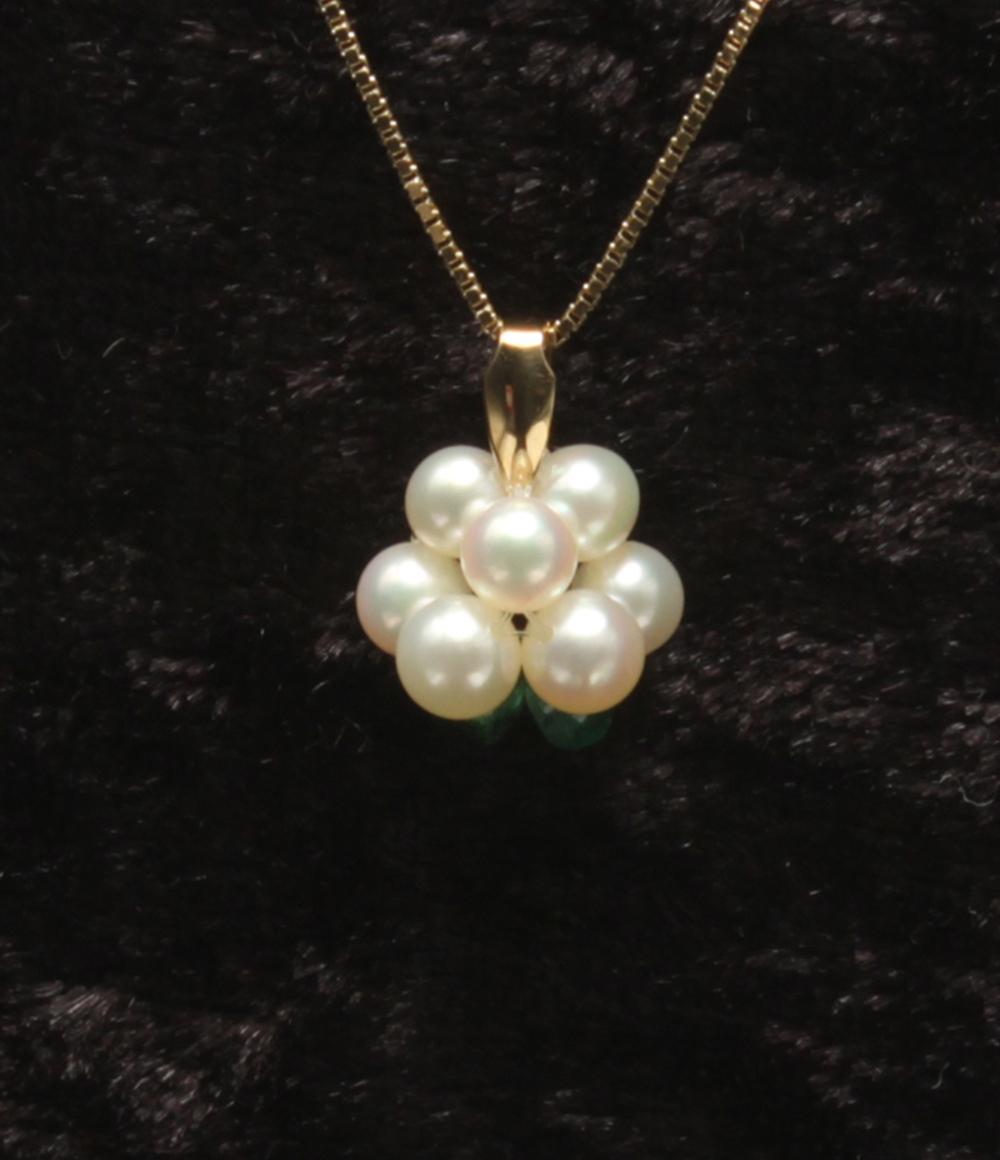 美品 ネックレス K18 パール エメラルド レディース