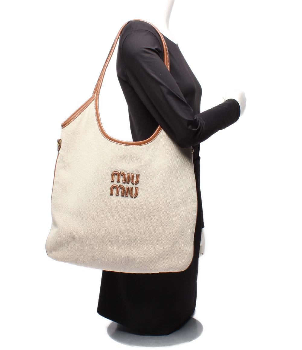 Miu Miu トートバッグ ショルダーバッグ IVY キャンバスxレザー バッグ 肩掛け 5BG231 レディース ミュウ ミュウ