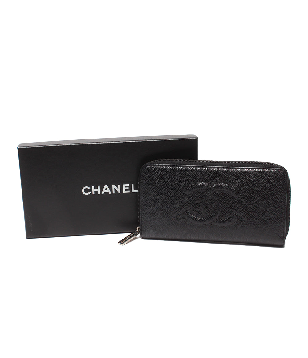 CHANEL ラウンドファスナー長財布 シルバー金具 キャビアスキン レディース シャネル