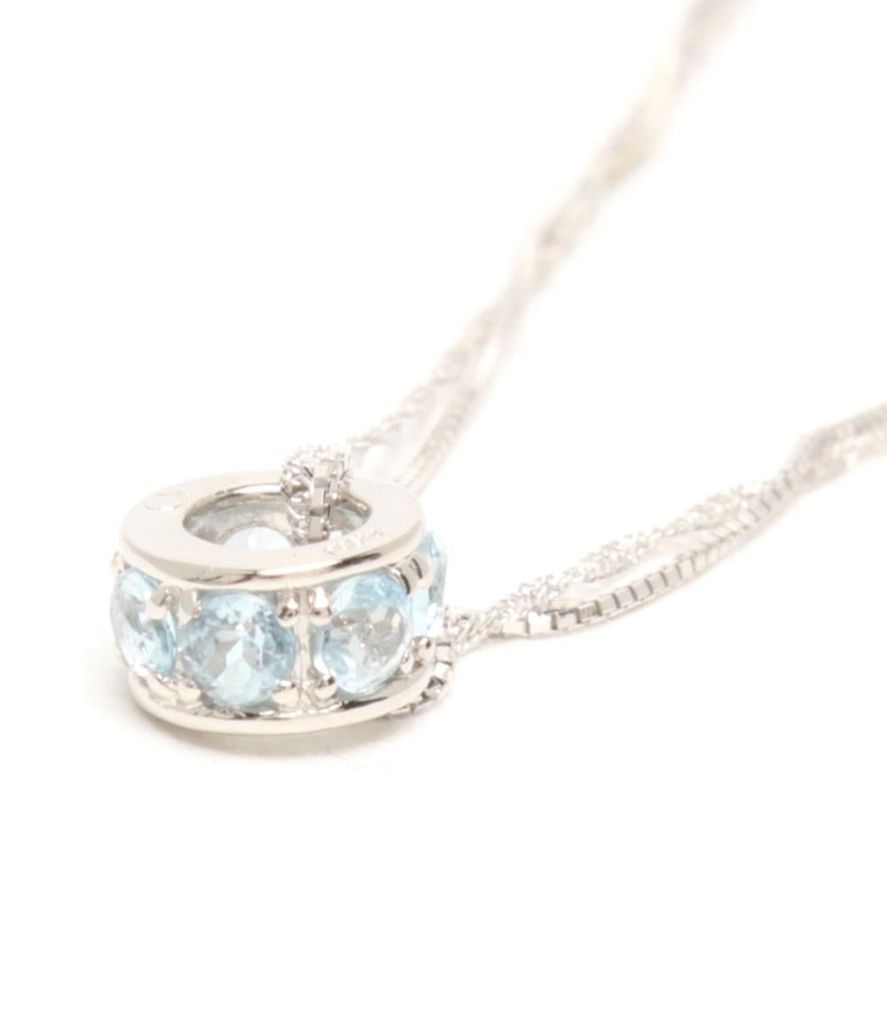 美品 ネックレス K18WG Pt950 ブルートパーズ レディース