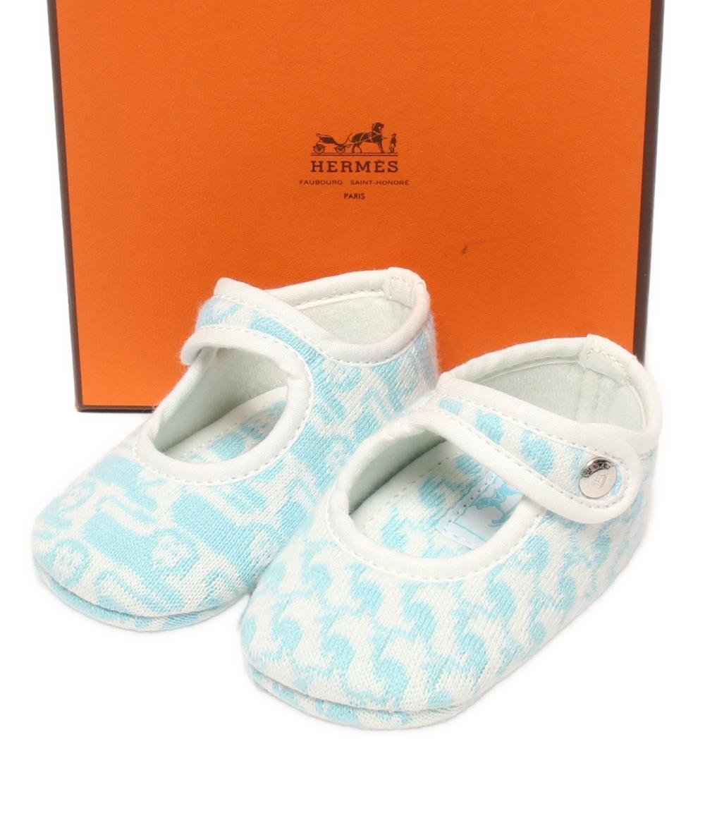 美品 HERMES ファーストシューズ ベビーシューズ アニマル柄 ブルー系