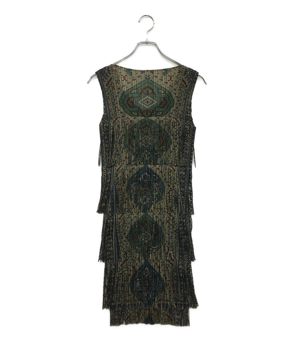 プリーツプリーズ ワンピース PLEATS PLEASE ノースリーブ フリンジ