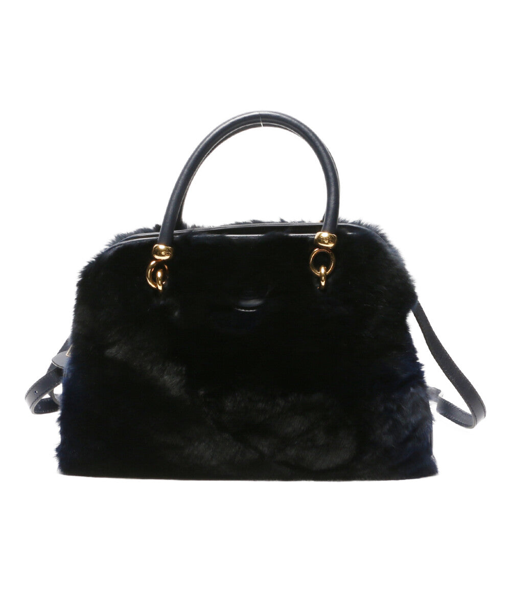 美品　TODsトッズ　ショルダーバッグ　リアルファー２WAYバッグ　ハンドバッグ TOD'S ショルダーバッグ ファーバッグ ネイビー レディース トッズ