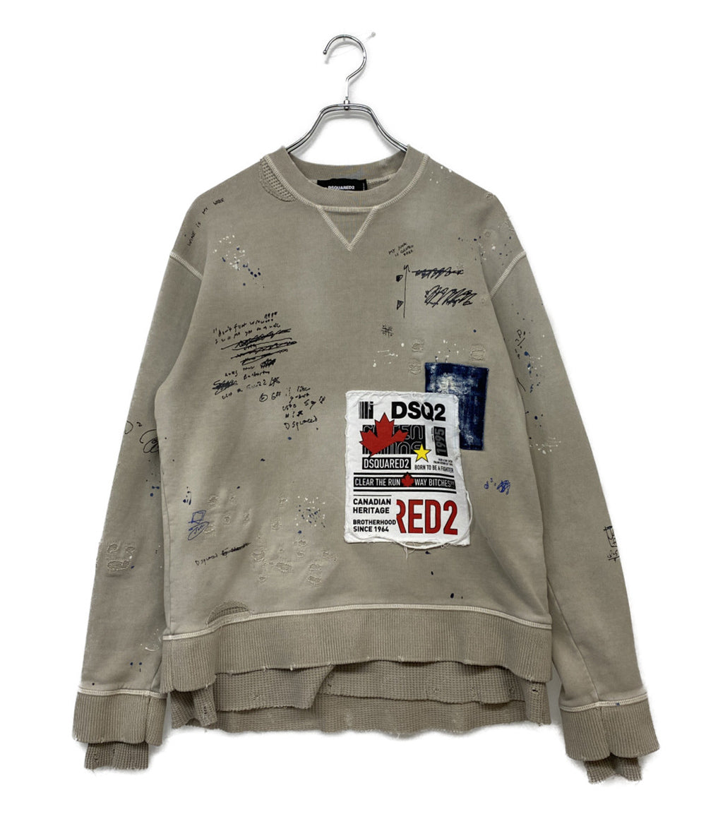 ディースクエアード　レイヤードスウェット　ドッキング　ダメージ加工（9961） DSQUARED2 ディースクエアード ダメージ加工 スプラッシュ クルー