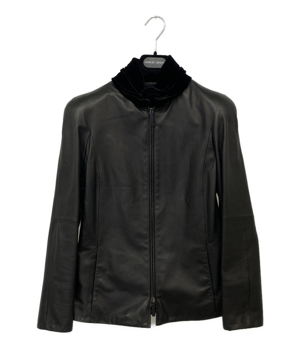 ジョルジオ・アルマーニ（GIORGIO ARMANI） ラムレザージャケット 美品 GIORGIO ARMANI ライダースジャケット 襟ベロア ラムレザー 21AW
