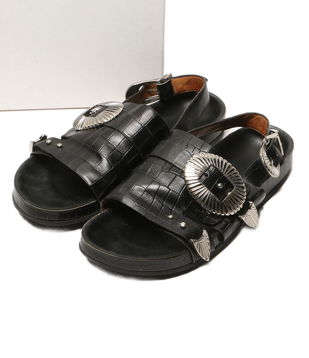 TOGA pulla サンダル black croc embossed leather AJ699 レディース