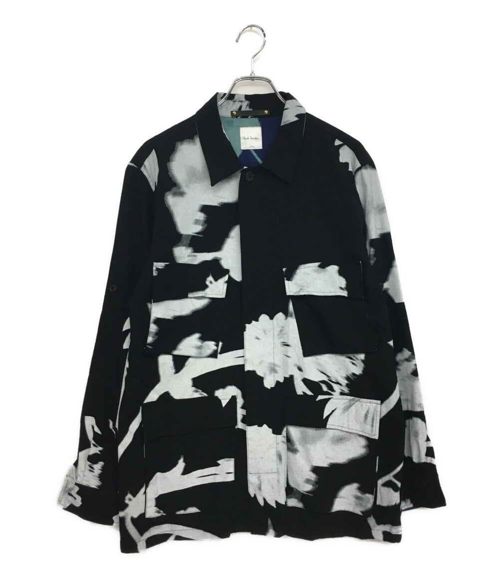 美品♡ピーエスポールスミス　46L 大きいサイズ　シャツ　花柄　とろみ　長袖　黒 Paul Smith ポールスミス 長袖シャツ フローラル 花柄 総柄 Paul Smith