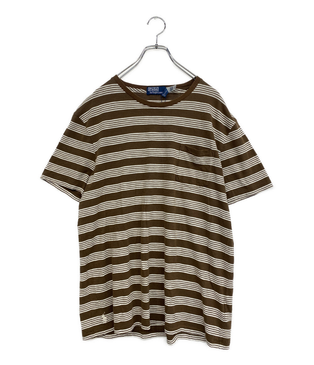  ストライプ ダークブラウン ポロTシャツ L POLO RALPH LAUREN 半袖Tシャツ クラシックフィット ストライプド