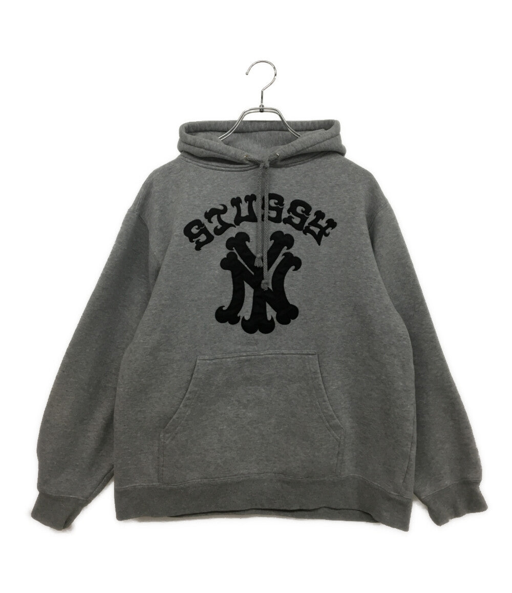 M【中古品】美品　stussy ステューシー 長袖 パーカー スウェット プルオーバー デカロゴ 刺繍ロゴ センターロゴ サイズS ネイビー フーディ 裏起毛 メッシュ stussy ステューシー 長袖 パーカー スウェット プルオーバー デカロゴ