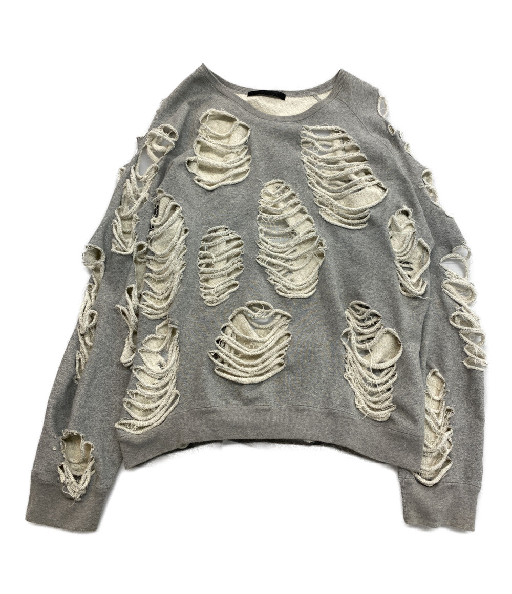 【JUN NAKAYAMA】ジュンナカヤマ グレー フード付きスウェット JUN NAKAYAMA ジュンナカヤマ ダメージスウェットシャツ メンズ SIZE L