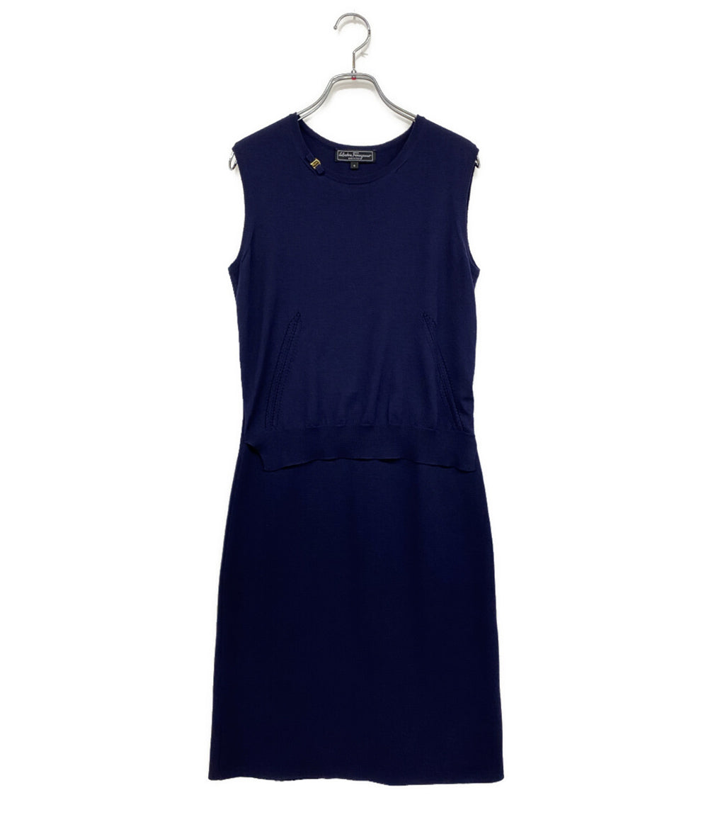 Salvatore Ferragamo ニットワンピース ノースリーブ ネイビー