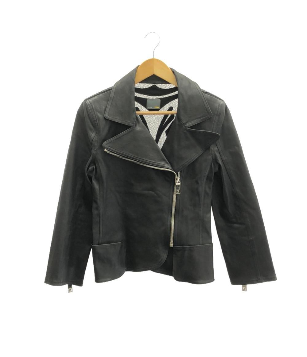 美品 フェンディ レース切替ダブルライダースジャケット レディース