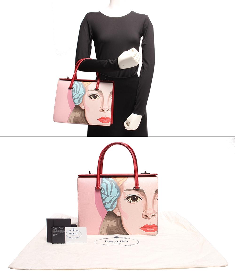 プラダ レザートートバッグ シルバー金具 リアーナ Pink Girlフェイス アート サフィアーノ ALABASTRO B2710X レディース PRADA