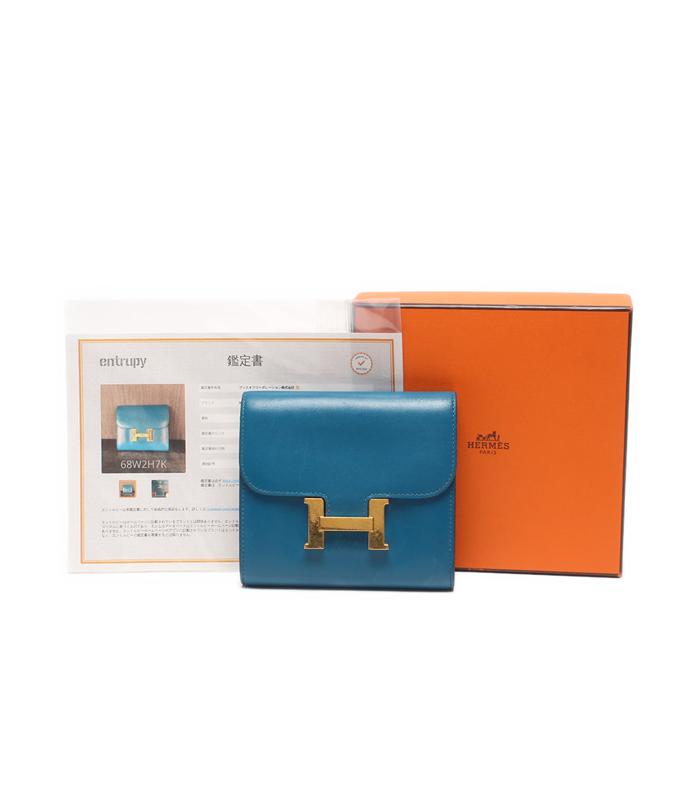 HERMES 財布 コンパクト財布 A刻印 シルバー金具 ボックスカーフ コンスタンス コンパクト レディース エルメス