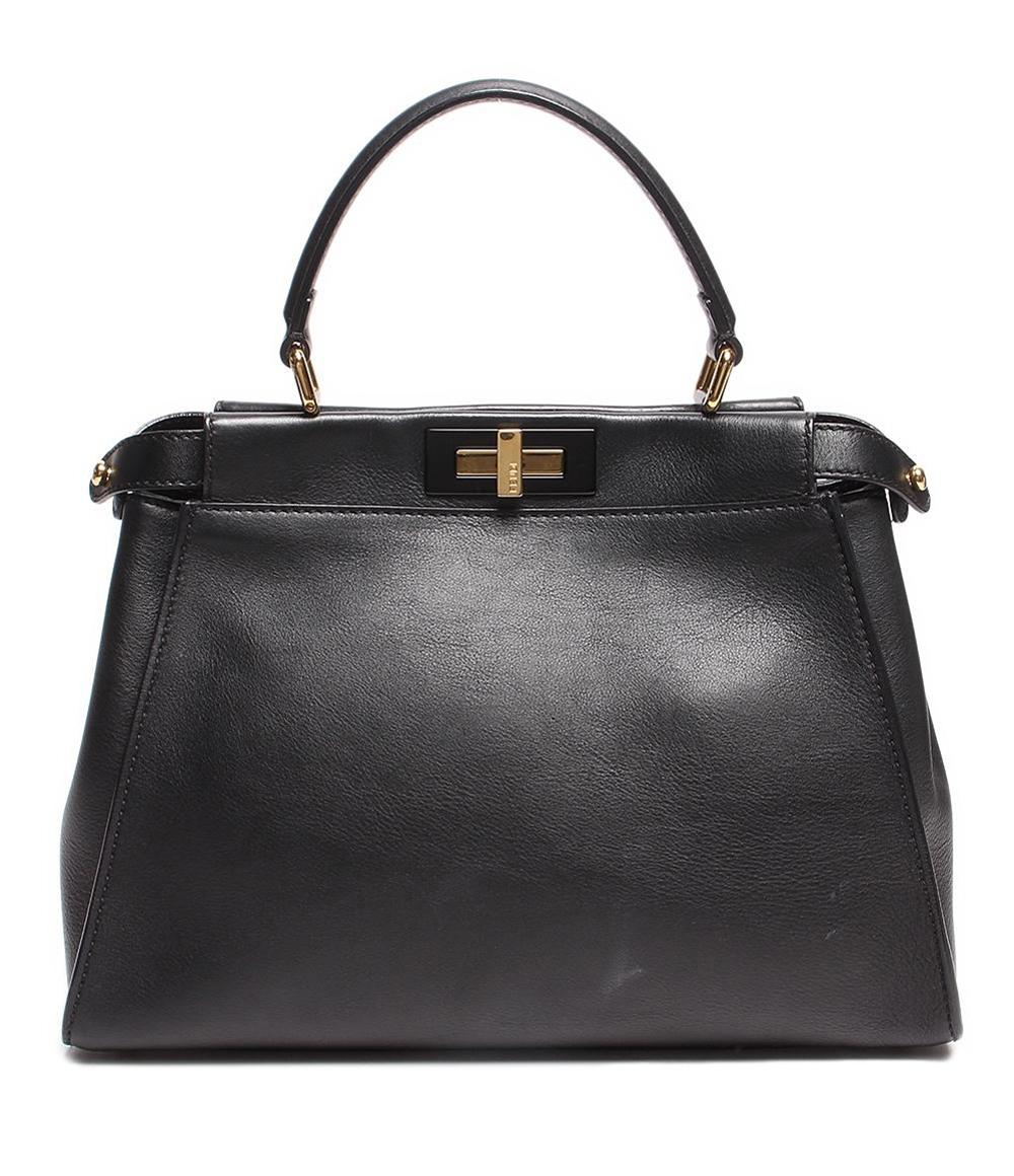 フェンディ FENDI ピーカブー　ゴールド　金具　レザー　革　バッグ　黒 フェンディ レザー ハンドバッグ ゴールド金具 ピーカブー
