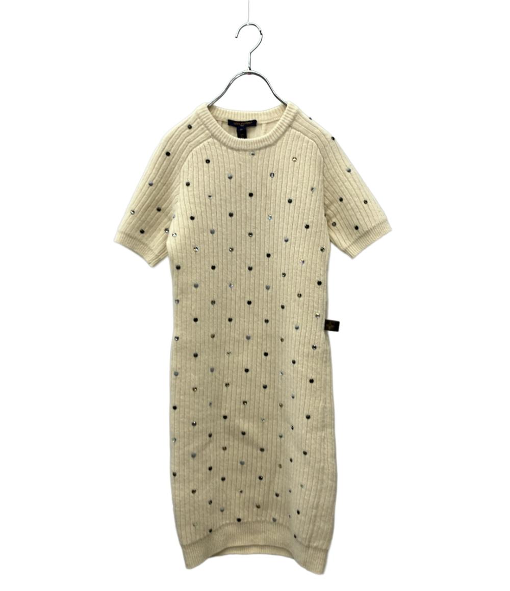 LOUIS VUITTON 半袖ニットワンピース リブ クリスタル装飾 23AW