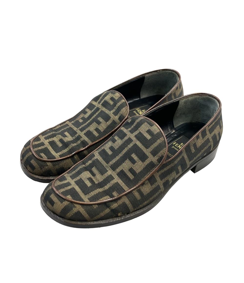 美品 FENDI フェンディ ズッカ柄 ローファー ダークブラウン ヒール付き FENDI ローファー ズッカ柄 レディース SIZE 38 1/2 (25.5cm