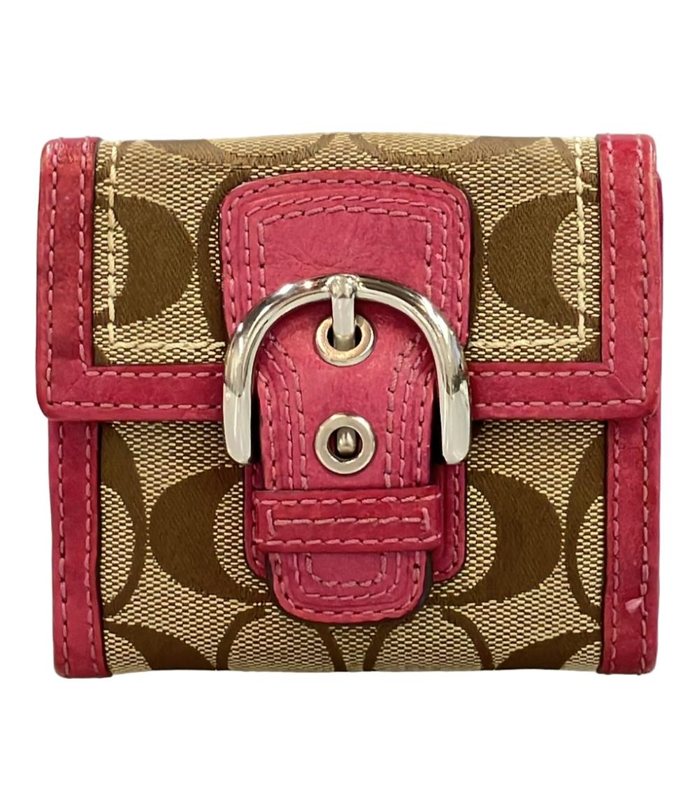 COACH ピンク×シグネチャー 二つ折り財布 COACH】コーチ クロス