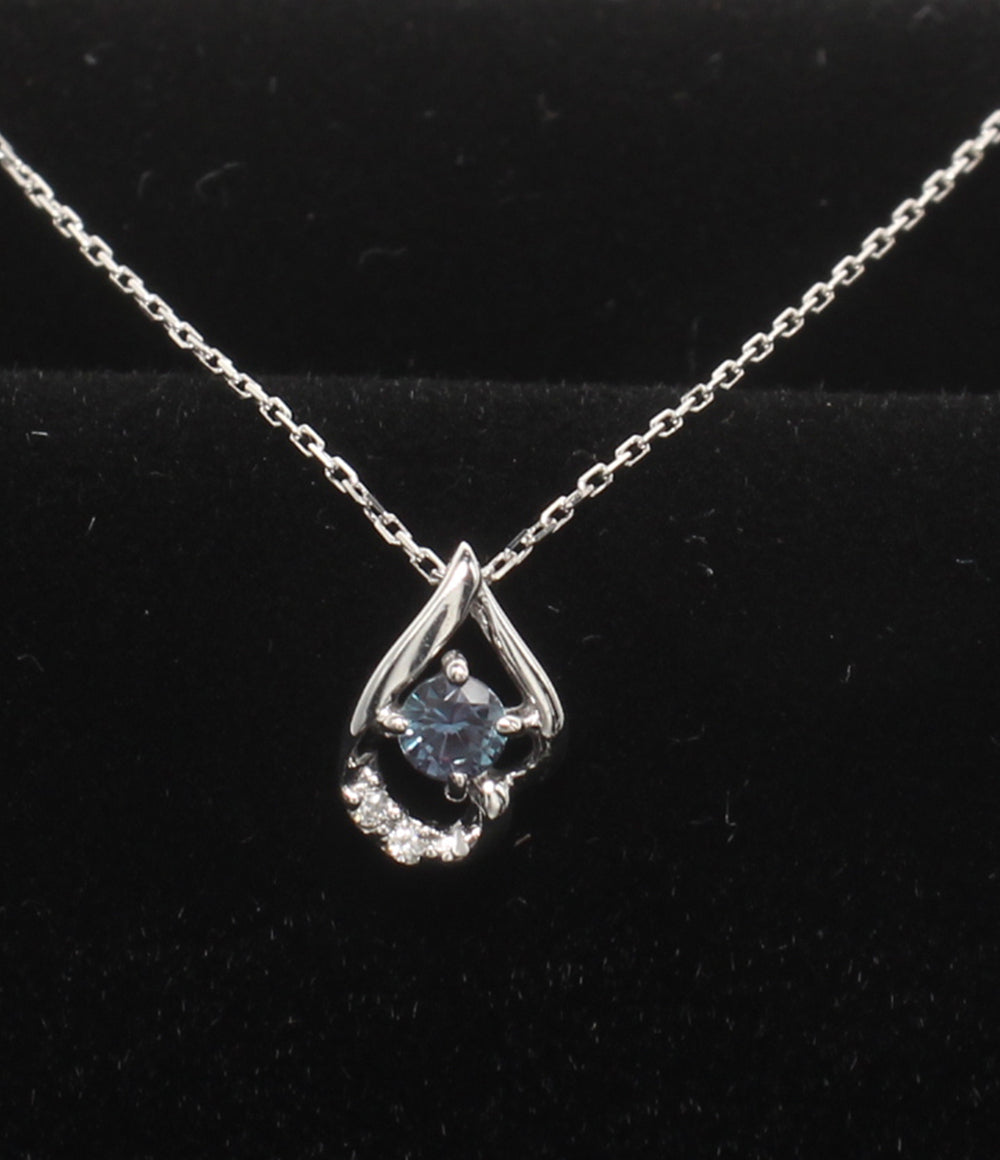 美品 ネックレス K10WG アレキサンドライト 0.02ct ダイヤ 0.01ct レディース