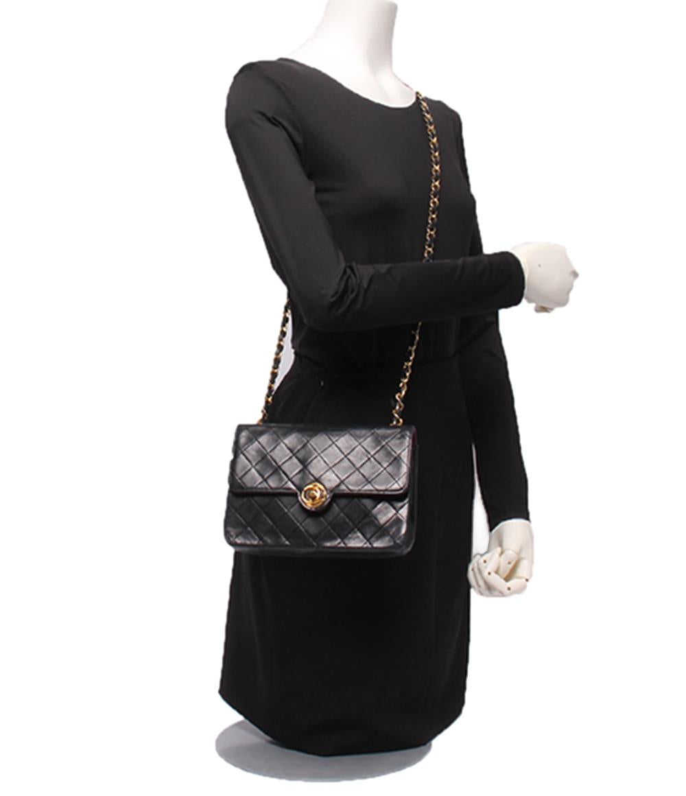 CHANEL チェーンショルダーバッグ シングルフラップ 斜め掛け ヴィンテージ ラムスキン ゴールド金具 マトラッセ レディース シャネル