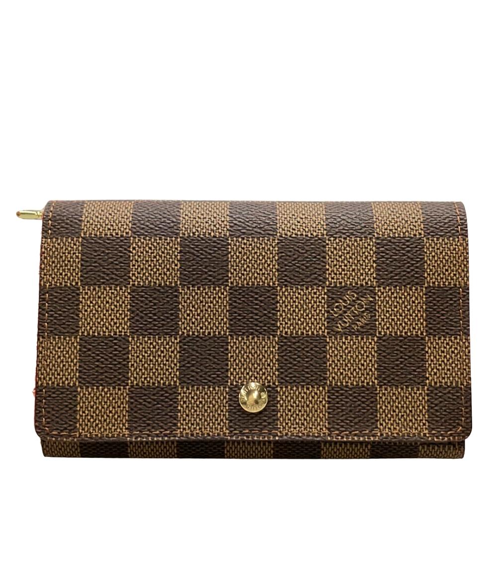 美品！ルイヴィトン ダミエ エベヌ　ポルトフォイユ トレゾール L字財布 LOUIS VUITTON 二つ折り財布 ポルトモネ ビエ トレゾール ダミエ