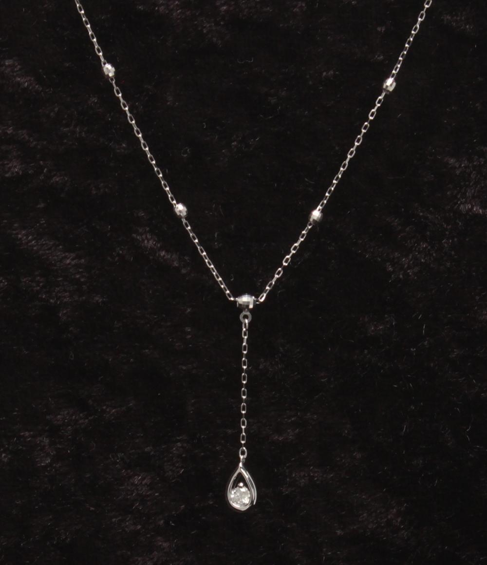 美品 ネックレス K18WG ダイヤ 0.07ct しずくモチーフ レディース 