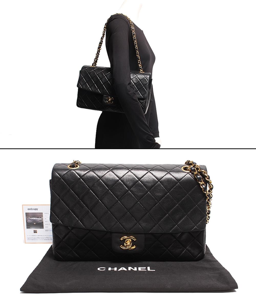 シャネル ダブルチェーンレザーショルダーバッグ ココマーク ゴールド金具 マトラッセ レディース CHANEL
