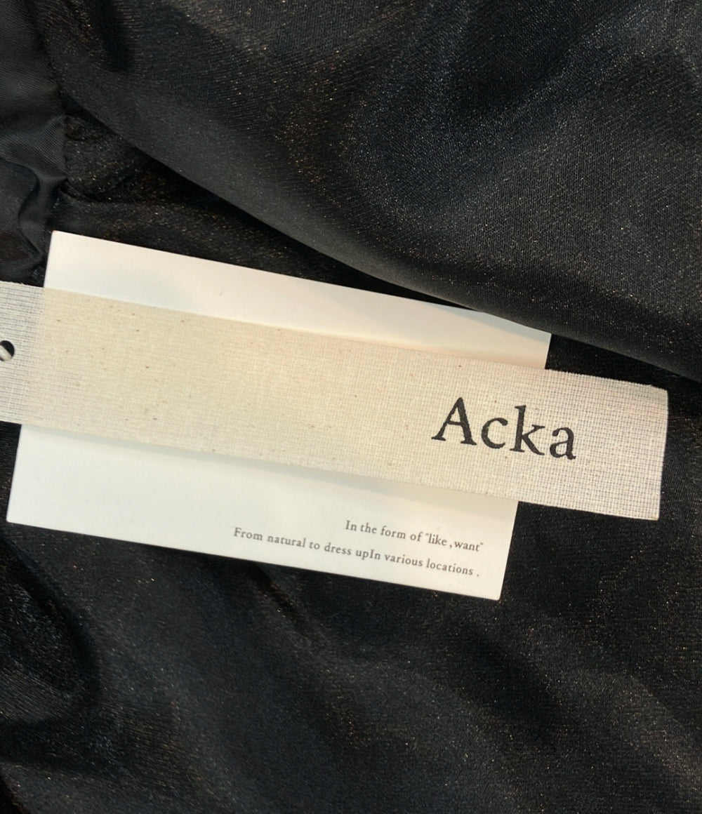 美品 Acka 長袖ワンピース タグ付き トップスリブ スカートジャガードドッキング docking frill one-piece Acka-Y126 レディース SIZE 1 (S) エーカ