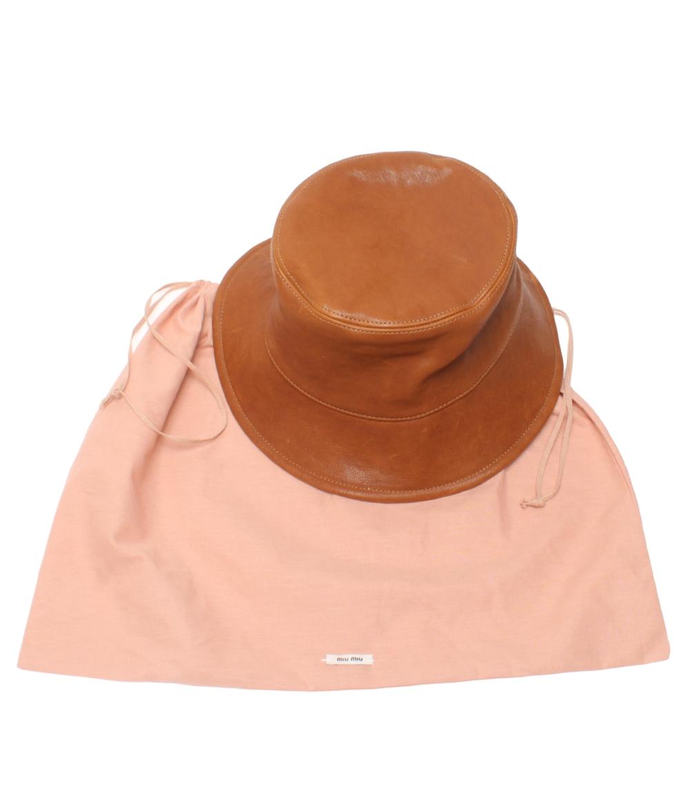 MIUMIU レザー エンボスロゴ クラシック バケットハット MIU5HC196F098L レディース SIZE S ミュウミュウ