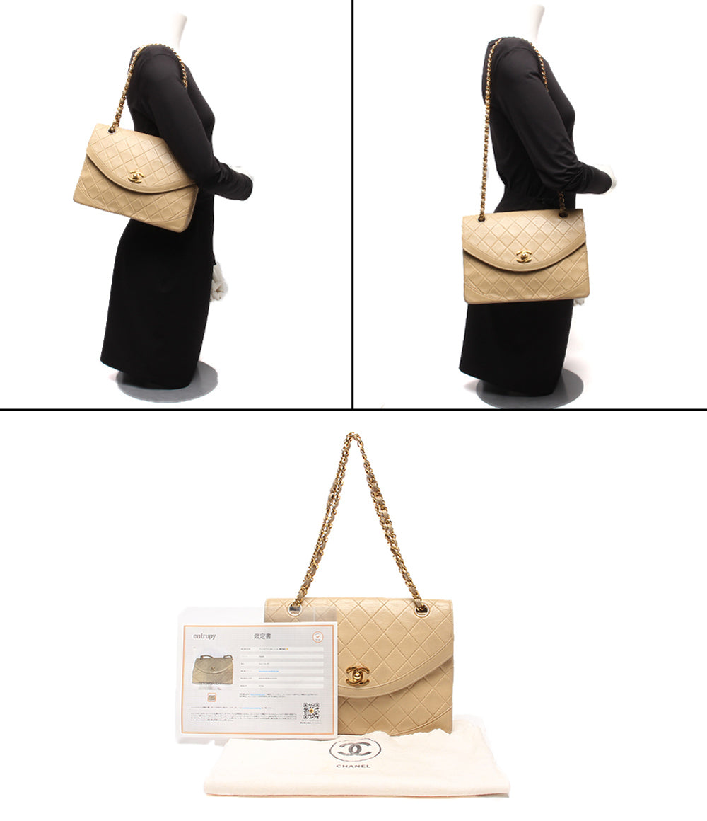 CHANEL チェーンショルダーバッグ 肩掛け ゴールド金具 ダブルチェーン シングルフラップ ラムスキン 1番台 レディース シャネル