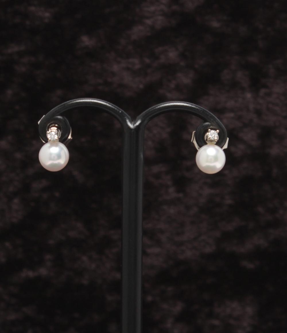 美品 ミキモト ピアス K18 パール 5.4mm ダイヤ レディース MIKIMOTO 