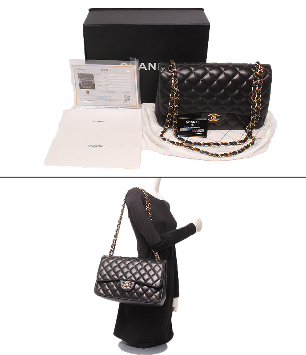 CHANEL チェーンショルダーバッグ 肩掛け ラムスキン ダブルフラップ ダブルチェーン ゴールド金具 マトラッセ レディース シャネル