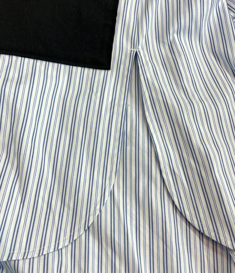 nagonstans 長袖 ストライプ バイカラー ポケット シャツ レディース SIZE M ナゴンスタンス