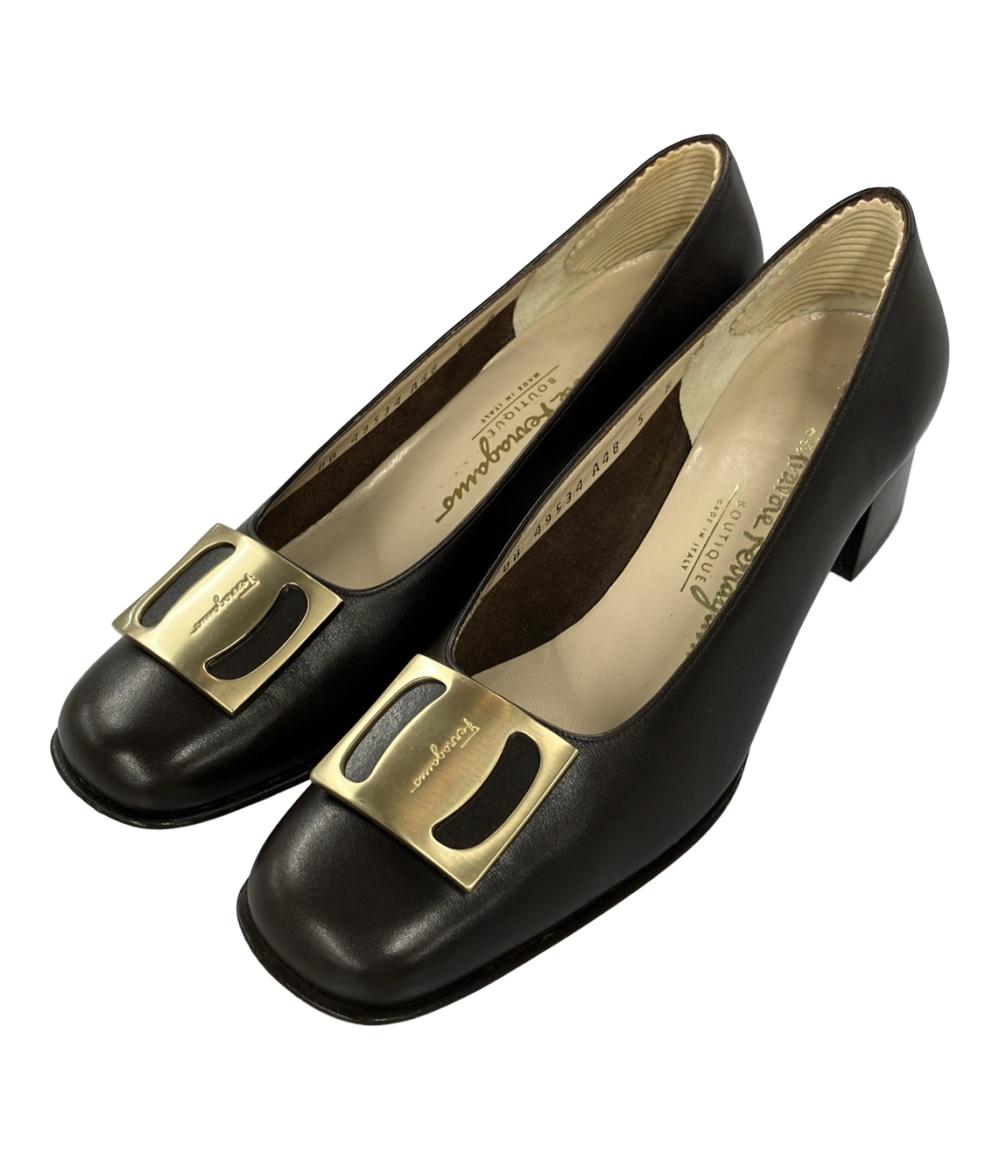 サルヴァトーレフェラガモ パンプス チャンキーヒール 美品 25.5cm