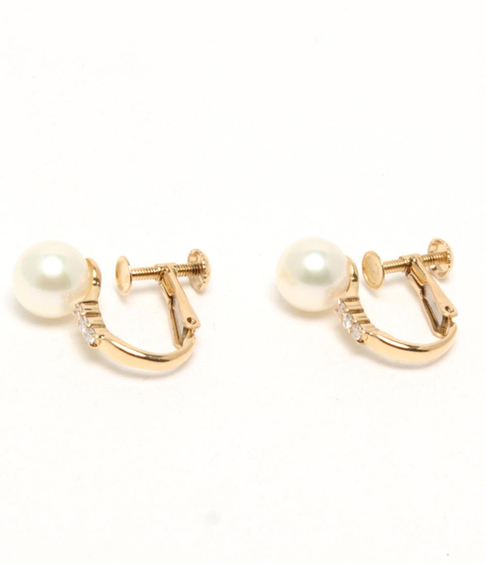 美品 イヤリング K18 パール 7.3mm ダイヤ 0.042ct レディース