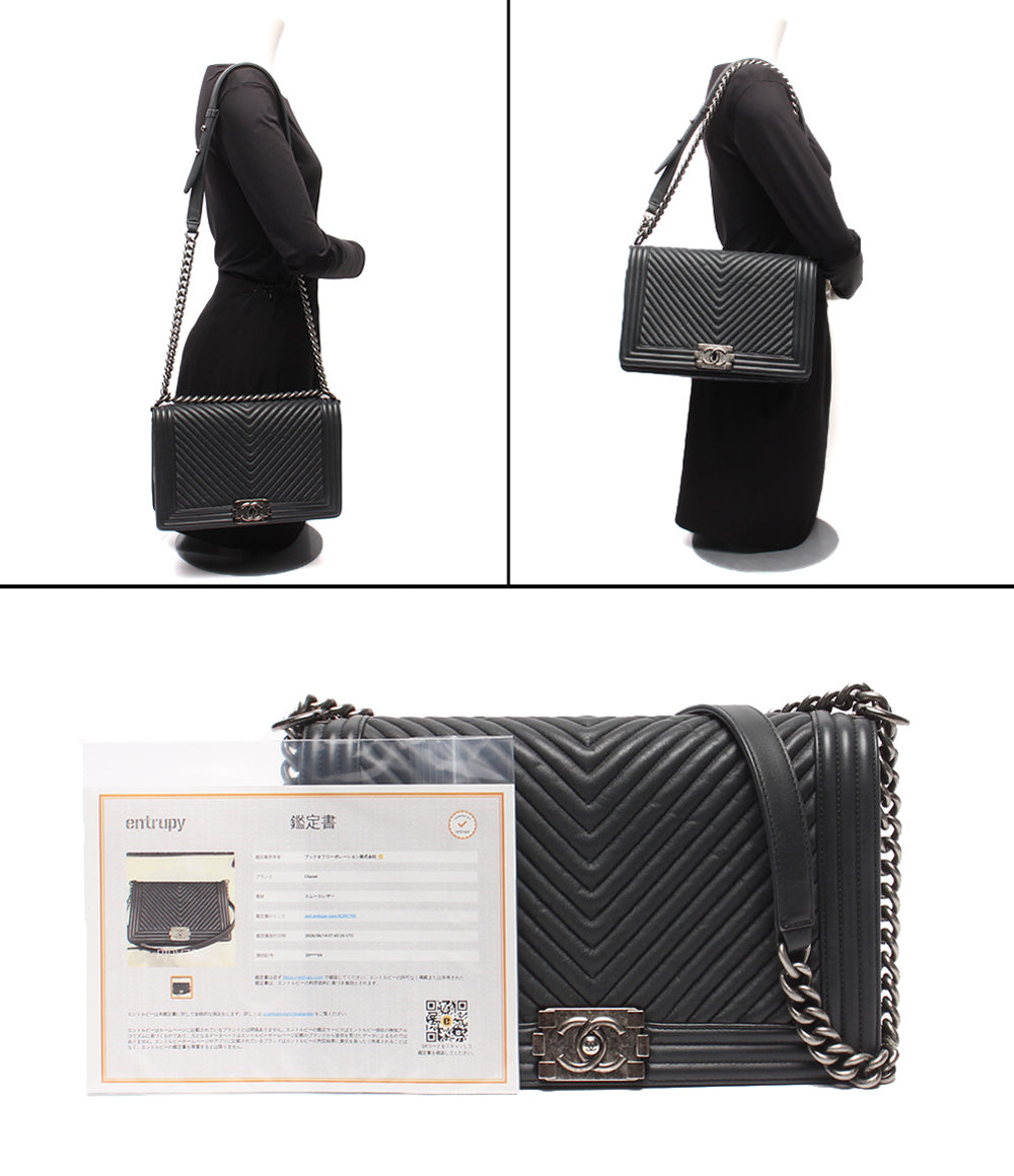 CHANEL チェーンショルダーバッグ 肩掛け シルバー金具 ラムスキン ボーイシャネル Vステッチ 20番台 レディース シャネル