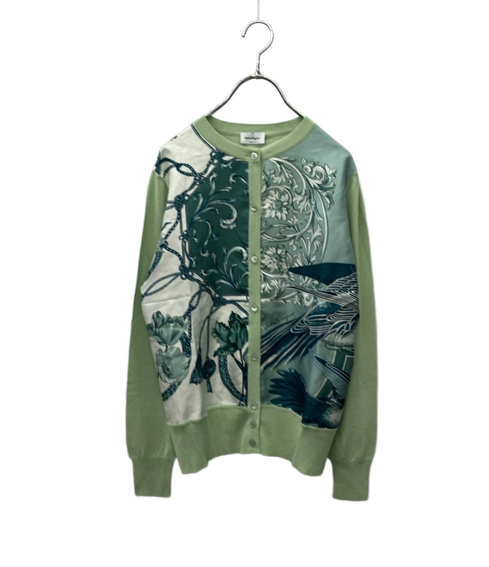 Salvatore Ferragamo 長袖カーディガン 緑 花柄 シルク ニット 22SS