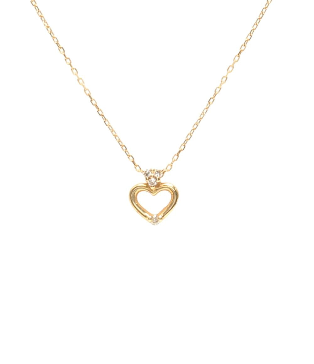 美品 AHKAH ネックレス K18 ダイヤ 0.02ct ハートモチーフ レディース