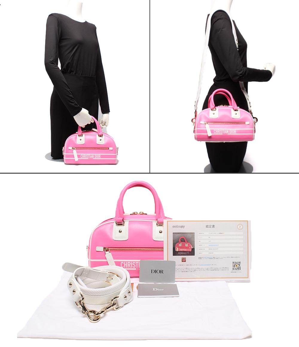美品 クリスチャンディオール 2way ハンドバッグ ショルダーバッグ 肩掛け D-Vibe ボウリングバッグ レディース Christian Dior